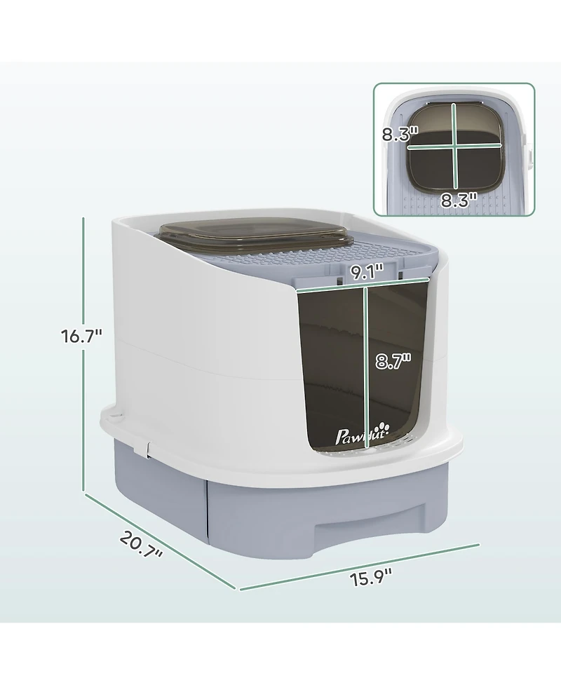 PawHut Cat Litter Box, Cove Kitty Litter Box with Lid, Scoop,