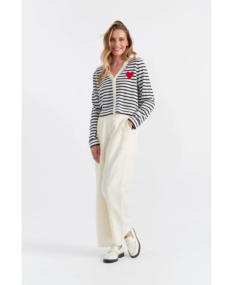 Chinti & Parker Women's Pure Merino Heart Breton Cardigan