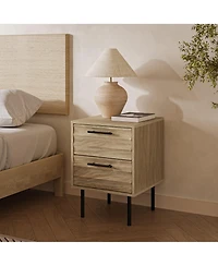 LuxenHome Mid-Century Modern Wave 2-Drawers End Table and Nightstand with Metal Legs