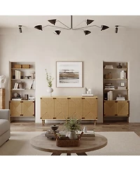 LuxenHome Mid-Century Modern Rope 2-Door Cabinet with Wood Legs