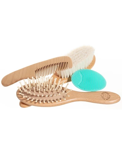 Sperric Toddler Hair Brush and Comb Set for Newborn – Wooden with Soft Goat Bristle, Cradle Cap Newborns Girls, Blue