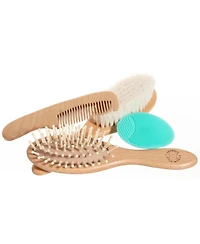Sperric Toddler Hair Brush and Comb Set for Newborn – Wooden with Soft Goat Bristle, Cradle Cap Newborns Girls, Blue