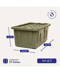 Homz Durabilt 27 Gallon Heavy Duty Storage Tote with Lid, Green Camo (2 Pack)