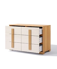 LuxenHome Natural and White 47.2-Inch Wide 6-Drawer Dresser