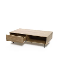 LuxenHome Mid-Century Modern Wave 1-Drawer Coffee Table with Storage and Metal Legs