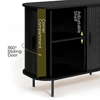 LuxenHome Mid-Century Modern 2-Door Accent Cabinet with Slatted Sliding Doors