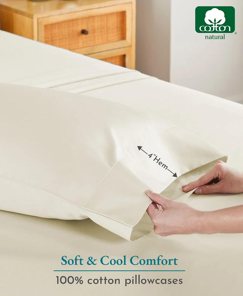 Standard 100% Cotton 500 Thread Count Pillowcases, Queen and Size, Soft Silky, Cool Smooth by California Design Den