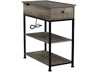 Wlive Narrow Side Table with 2 Usb Ports and 2 Outlets, Flip Top End Table with Drawer and Storage Shelves