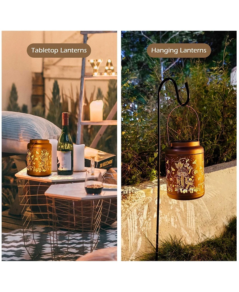 LAGarden Mushroom Solar Lantern with Shepherds Hooks Outdoor Hanging Decor Light Christmas Gifts Yard Patio Porch 6Pack