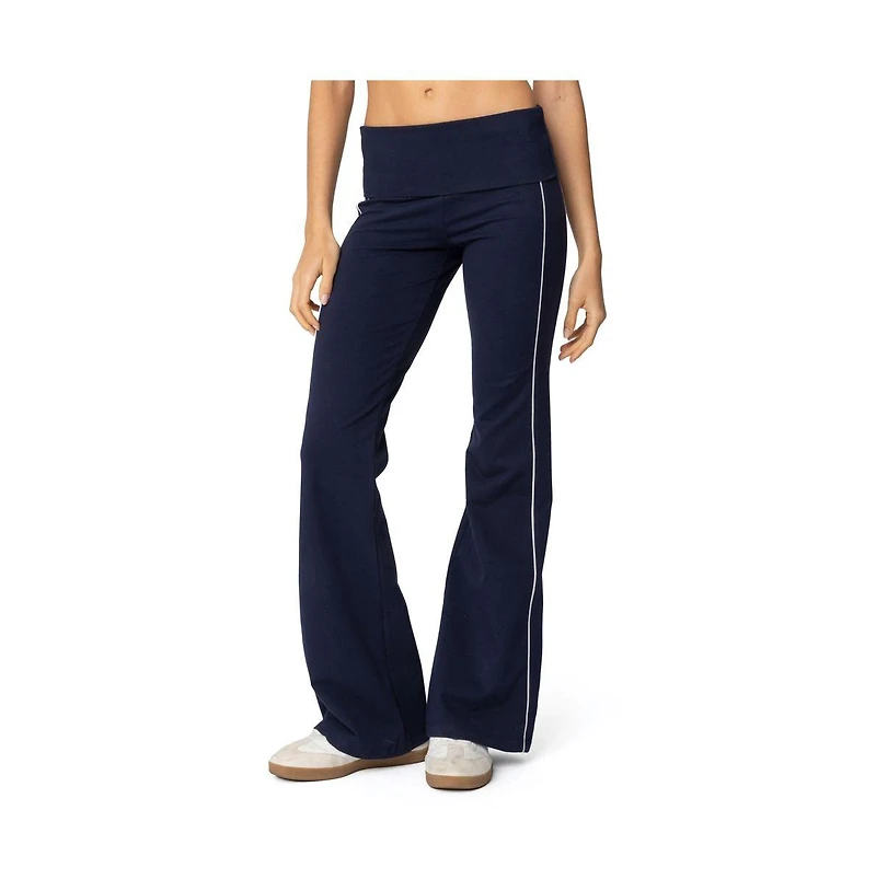 Edikted Womens Livie Fold Over Flared Leggings