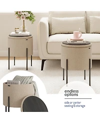 Boucle Round Ottoman with Hidden Storage – Modern Foot Stool, Makeup Vanity Small Rest, Perfect for Living Room & Bedroom D