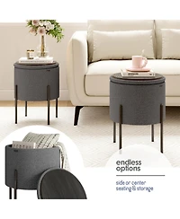 Boucle Round Ottoman with Hidden Storage – Modern Foot Stool, Makeup Vanity Small Rest, Perfect for Living Room & Bedroom D