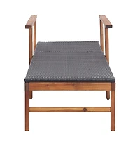 vidaXL Sun Lounger Poly Rattan and Solid Acacia Wood Black