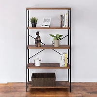 Slickblue Industrial Metal Wood 5-Tier Bookcase Storage Rack Book Shelf