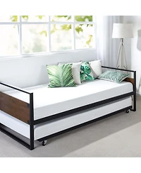 Wood Daybed Frame with Roll-Out Trundle Bed for Space-Saving and Extra Sleep Space