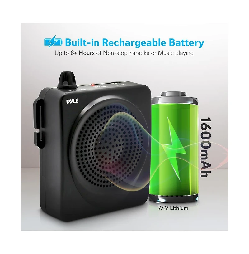 Pyle Compact Portable Pa System with Headset Microphone, Rechargeable Battery, and MP3 Playback (Black