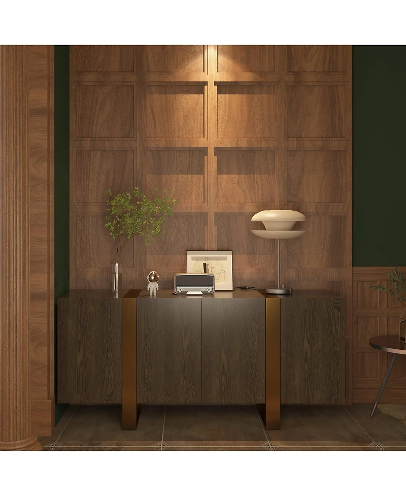 Modern Solid Wood Buffet Cabinet with Stainless Steel Legs