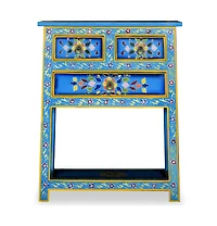 Sideboard with Drawers Solid Mango Wood Turquoise Hand Painted