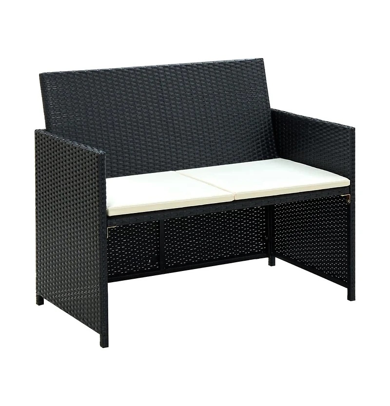 vidaXL 4 Piece Patio Lounge with Cushions Set Poly Rattan Black