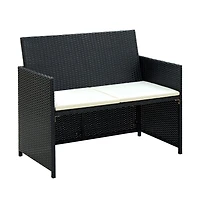 vidaXL 4 Piece Patio Lounge with Cushions Set Poly Rattan Black