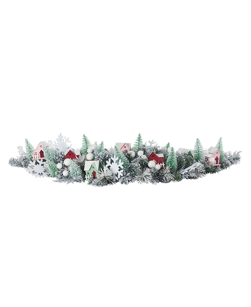 Seasonal 60" Pre-Lit Snowy Cottage Mantel Swag