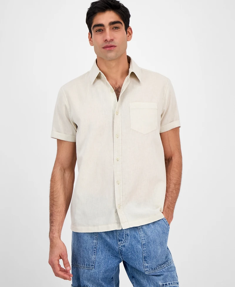 Sun + Stone Men's Blake Linen Chambray Short Sleeve Button-Front Shirt, Created for Macy's