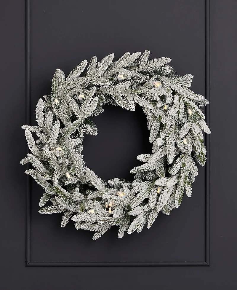 Seasonal 24" Royal Oaks Flocked Fir Wreath, 40 Warm Led Lights