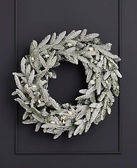 Seasonal 24" Royal Oaks Flocked Fir Wreath, 40 Warm Led Lights