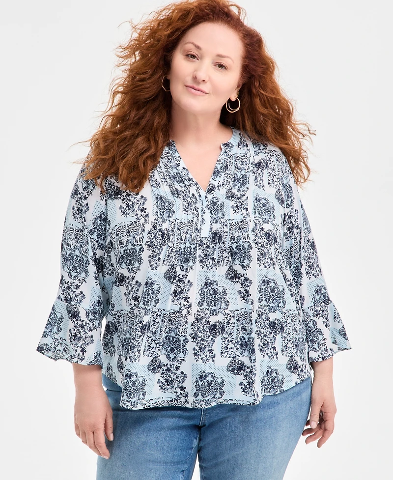 Style & Co Plus Size Printed Pintuck Blouse, Exclusively at Macy's