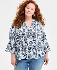 Style & Co Plus Size Printed Pintuck Blouse, Exclusively at Macy's