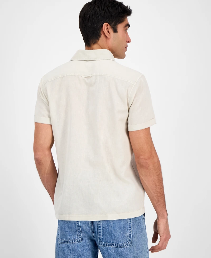 Sun + Stone Men's Blake Linen Chambray Short Sleeve Button-Front Shirt, Created for Macy's