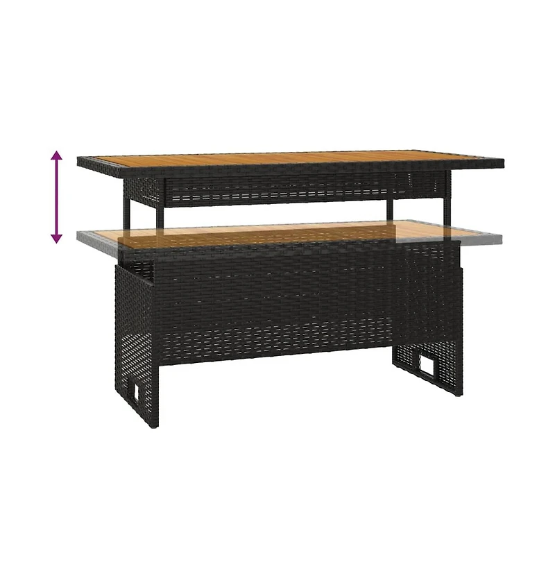 vidaXL Patio Table Black 39.4"x19.7"x16.9"/24.8" Solid Wood Acacia&Poly Rattan