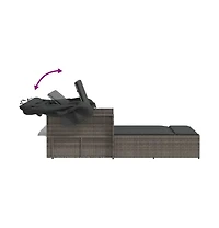 vidaXL Double Sun Lounger with Canopy and Cushions Gray Poly Rattan