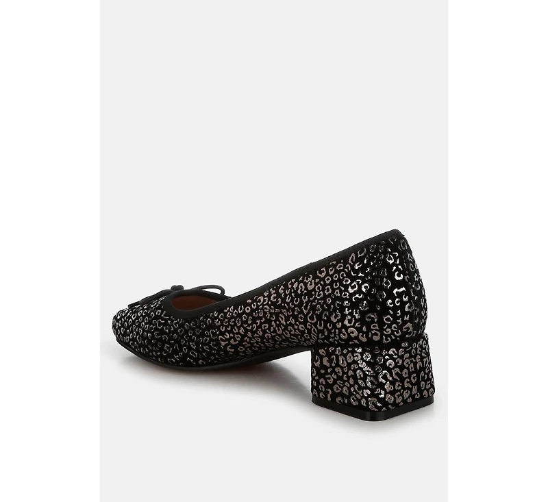 Ningen Leopard Print Block Heel Ballerinas