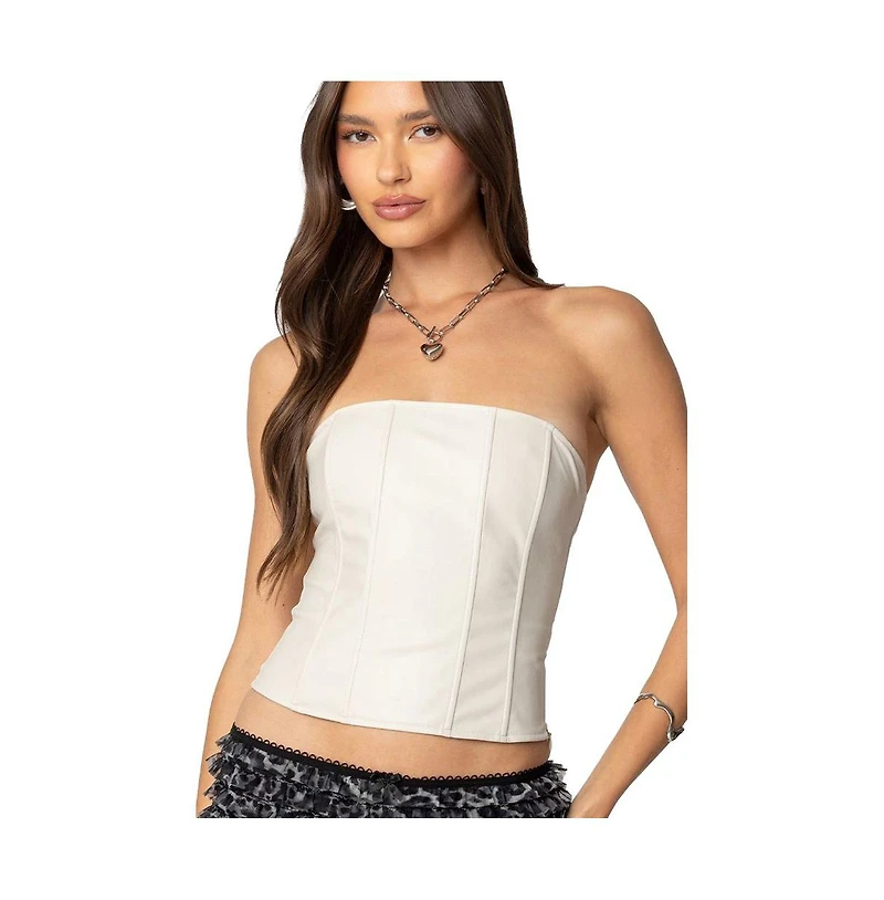 Edikted Womens Betty Lace Up Faux Leather Corset