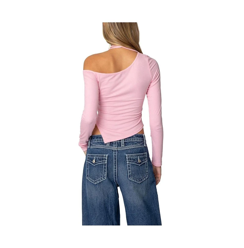 Edikted Womens Asymmetric Two Piece Choker Top