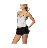 Edikted Womens Polka Dot Satin Lace Trim Top