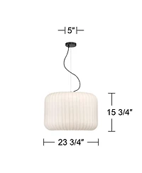 Possini Euro Design Jaime 23 3/4" Modern Pendant Chandelier Ceiling Light Fixture Dining Room Over Table Drum Matte Black and White