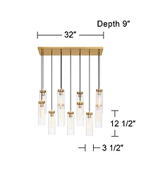 Possini Euro Design Marika 32" Modern Pendant Chandelier Ceiling Light Fixture Dining Room Over Table Kitchen Island Multi-Light Soft Gold Finish