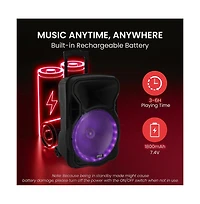 Pyle Portable Pa Speaker with Bluetooth, Led Lights, Rechargeable Battery, Fm/Usb/Sd & Wireless Microphone