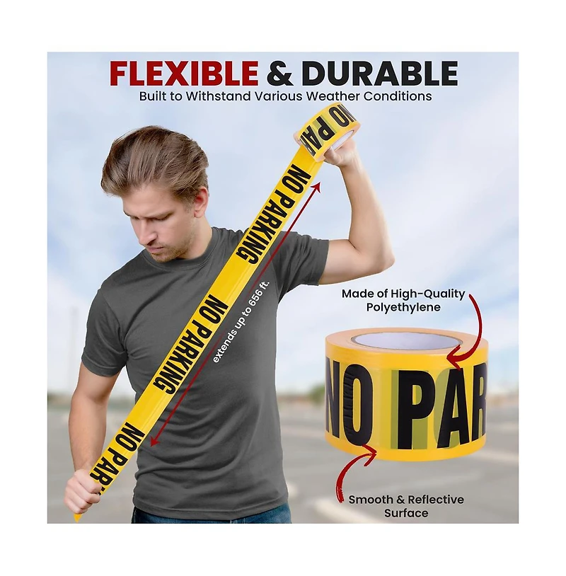 Pyle No Parking Barricade Tape, Set of 8 Rolls, 656' Length, Waterproof, Uv-Resistant, Tear-Resistant
