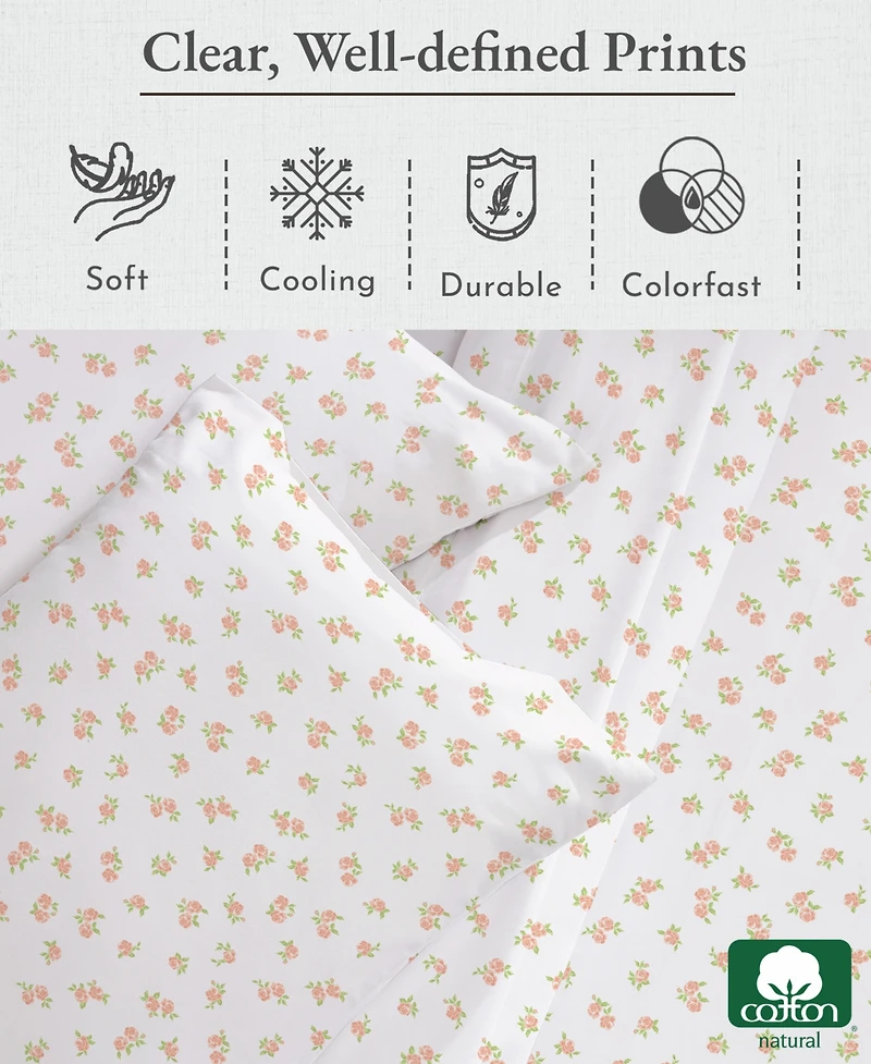 Floral Sheet Set Twin Xl, Soft 100% Cotton Sheets, Sateen, 3 Pc Deep Pocket Bedding Sheets & Pillowcase - Chic