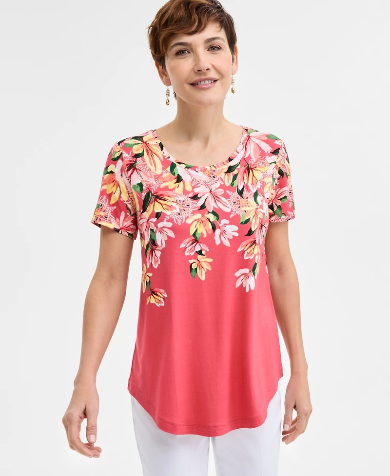 Jm Collection Women's Printed Scoop-Neck Short Sleeve Top, Exclusively at Macy's