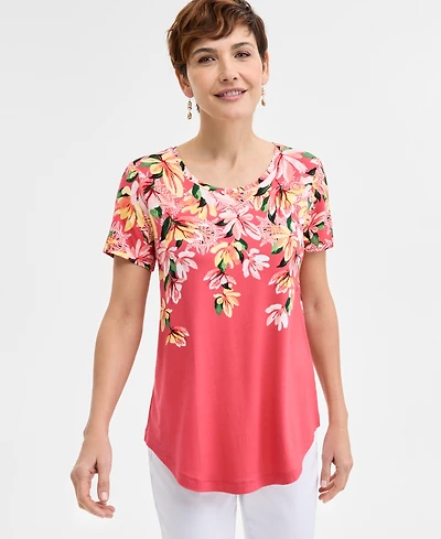 Jm Collection Women's Printed Scoop-Neck Short Sleeve Top, Exclusively at Macy's