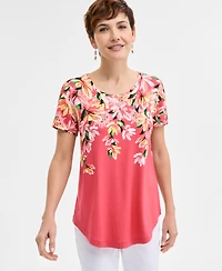 Jm Collection Women's Printed Scoop-Neck Short Sleeve Top, Exclusively at Macy's