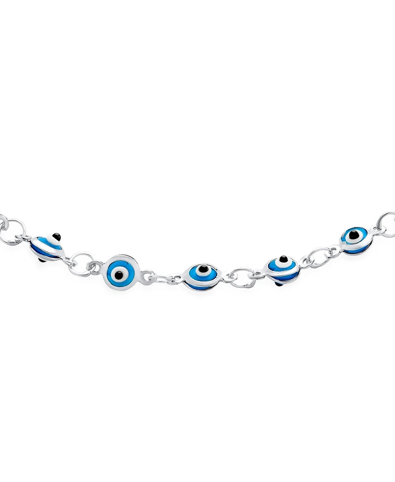 Bling Jewelry Protection Amulet Turkish Multi Color Charm Slender Evil Eyes Anklet Link Ankle Bracelet .925 Sterling Silver