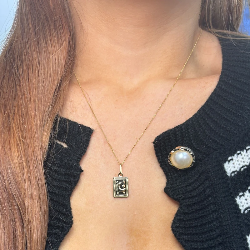 The Lovery Gold Moon Tag Necklace 14K Gold
