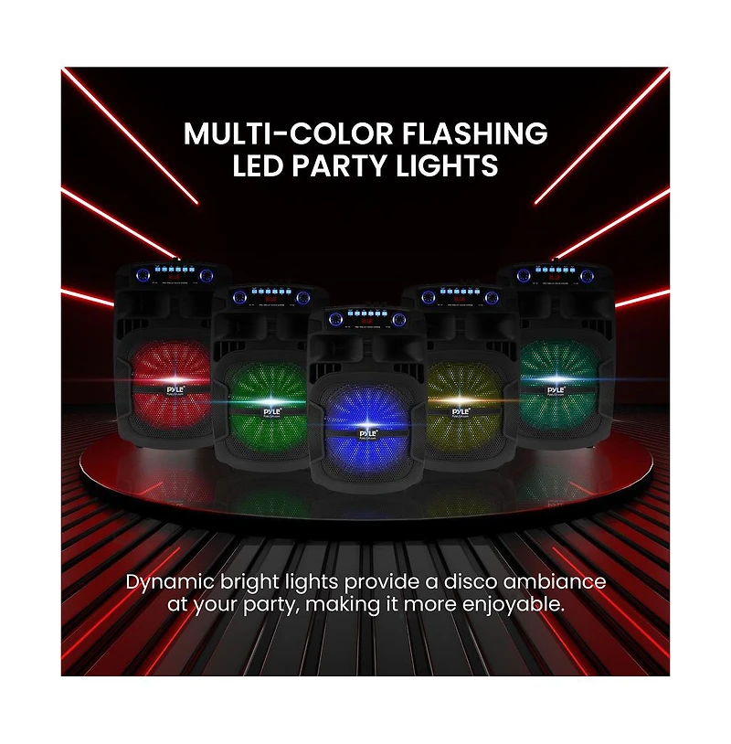 Pyle Portable Bluetooth Pa Speaker System - 800W 12 Inch Outdoor Speaker with Built-In Party Lights