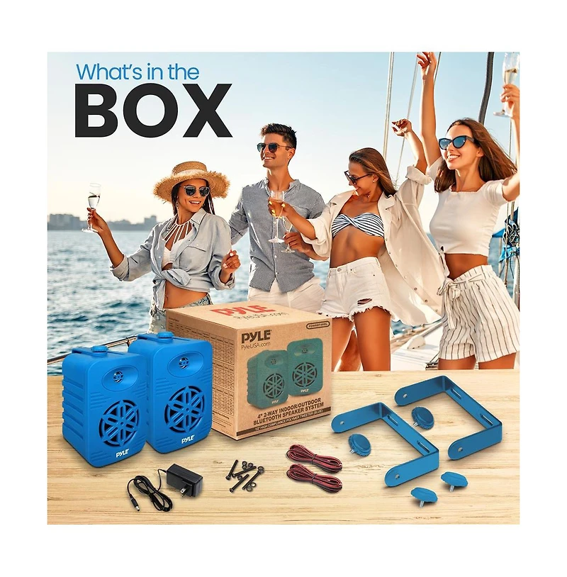Pyle 4” 2-Way Indoor/Outdoor Bluetooth Wireless Speaker System - Waterproof, 300W Max Power, 1/2” Tweeter