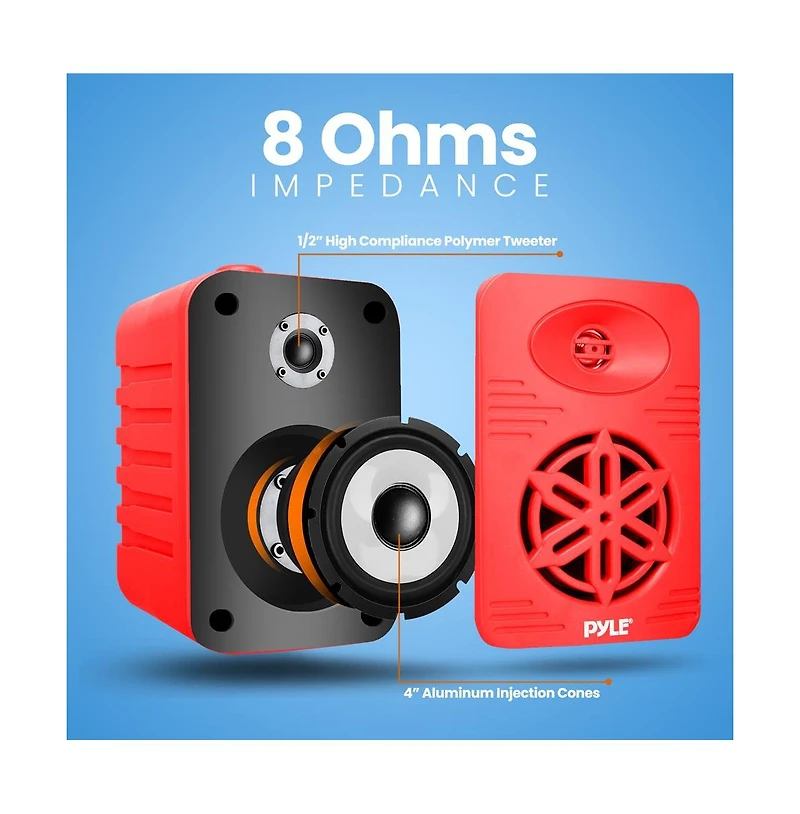 Pyle 4” 2-Way Indoor/Outdoor Bluetooth Wireless Speaker System - Waterproof, 300W Max Power, 1/2” Tweeter